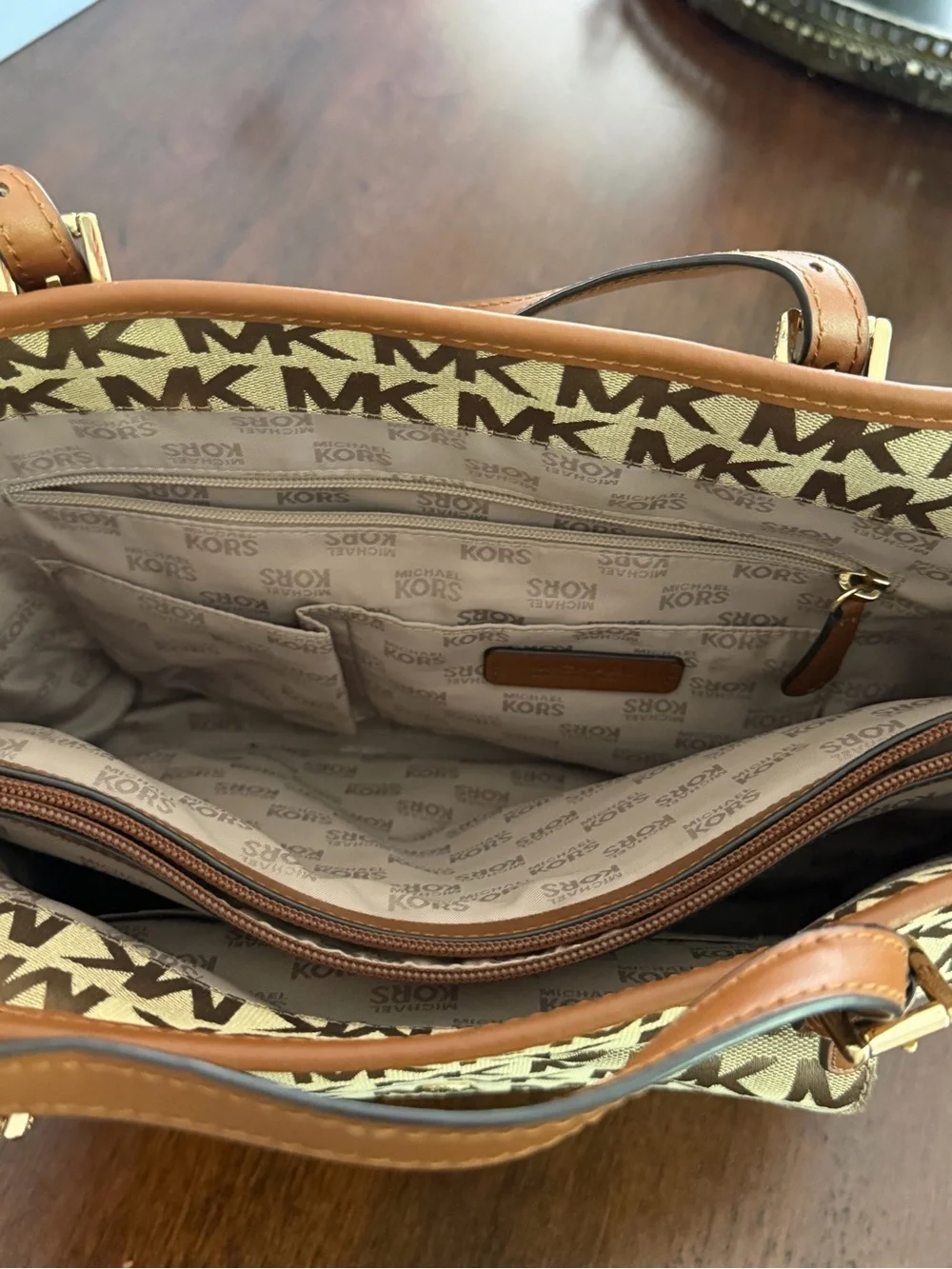 Michael Kors Beige and Brown MK Logo Tote